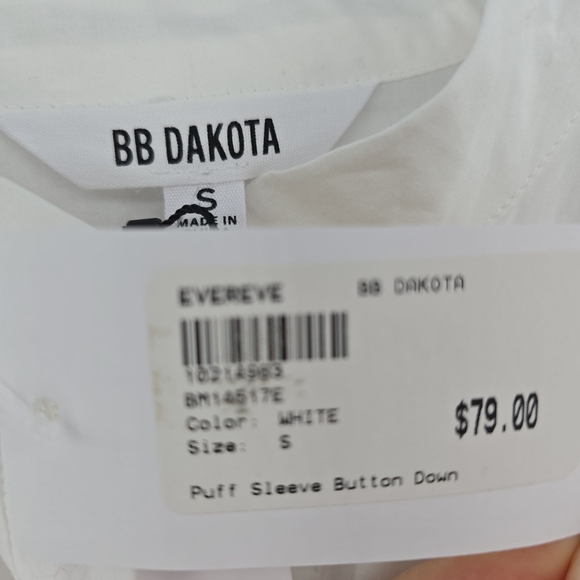 BB Dakota NWT Poplin Button Front Blouse Size Small Puff Sleeve Retail $79 White - Picture 4 of 8